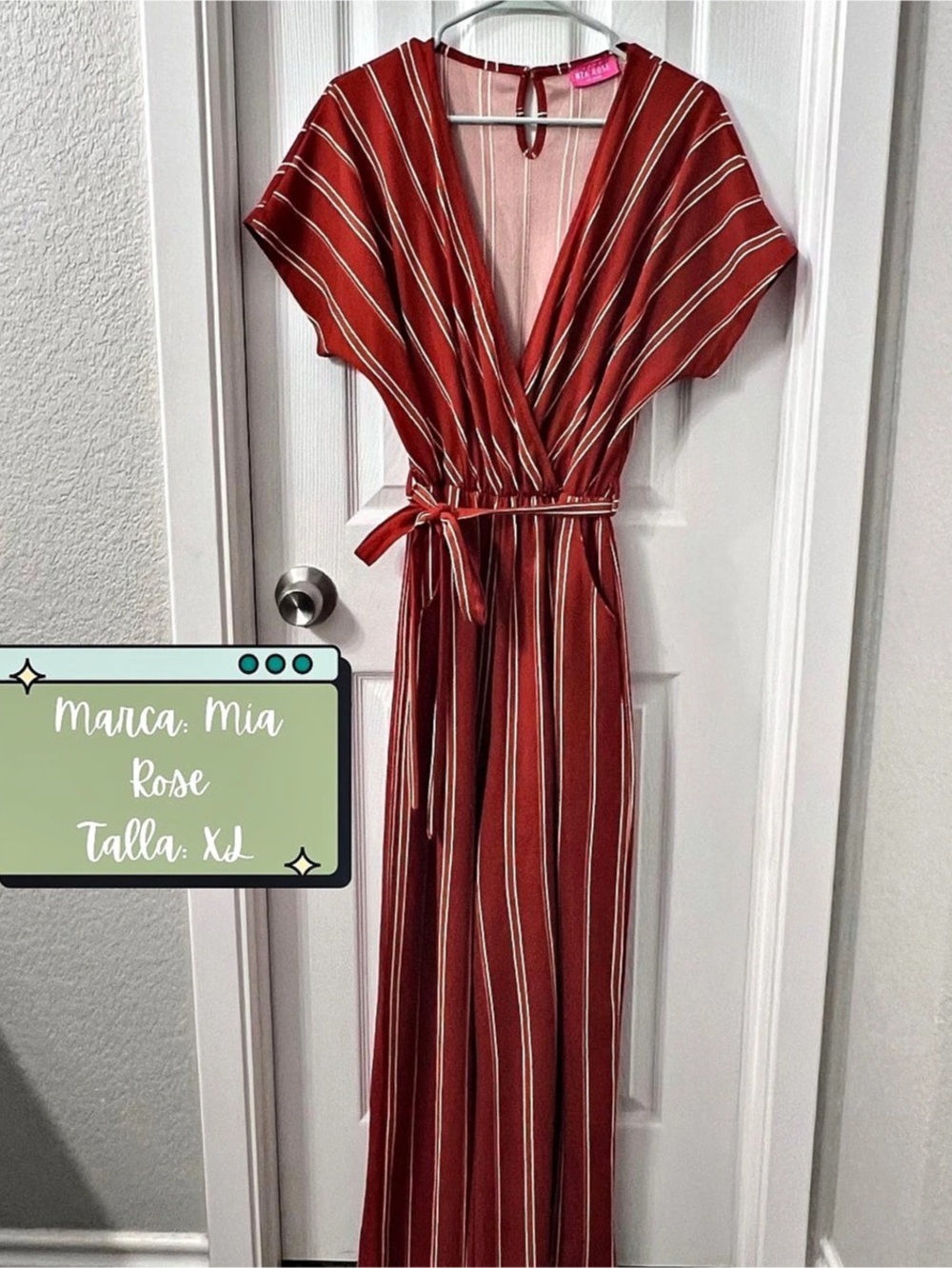 Mia Rose Striped Maxi Dress in Red & White Size XL